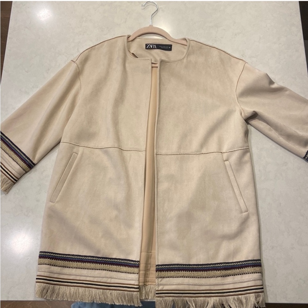 Zara Suede Open Jacket with Embroidered Details - Size XS - Picture 6 of 8